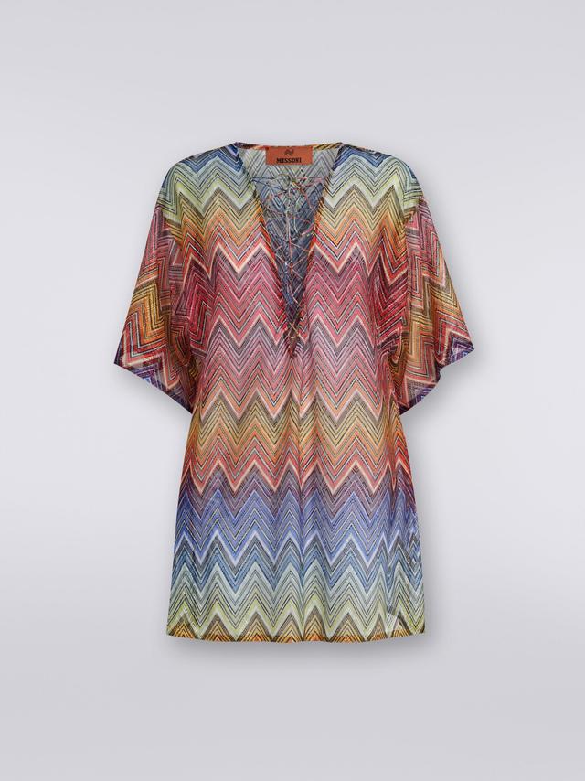 Short zigzag print cover up kaftan Product Image