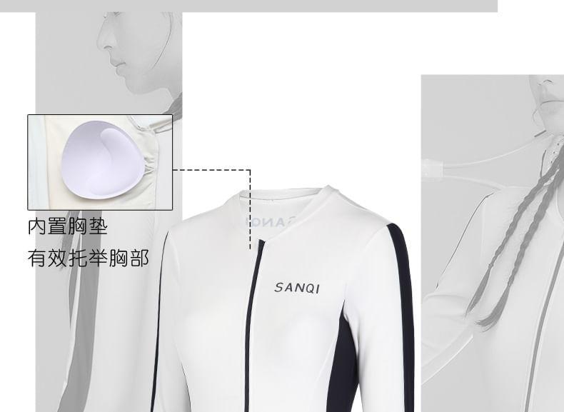 Set: Long-Sleeve Two Tone Swimsuit + Swim Skirt Product Image