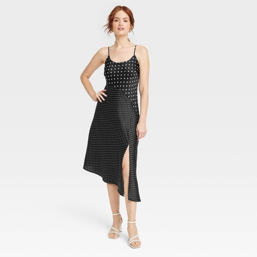 Womens Midi Slip Dress - A New Day Black Polka Dots XL Product Image