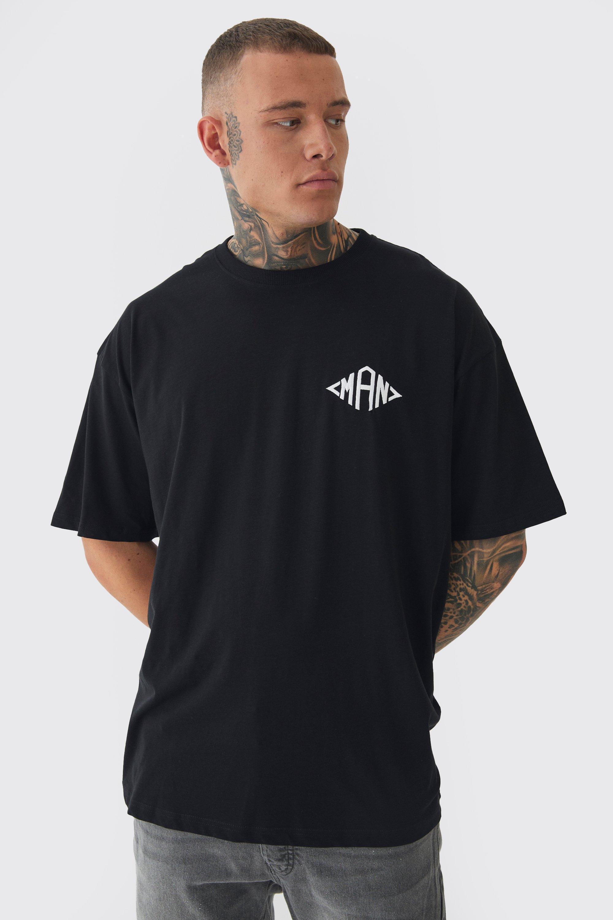 Tall Oversized Man Diamond Embroidered T-shirt In Black | boohooMAN USA Product Image