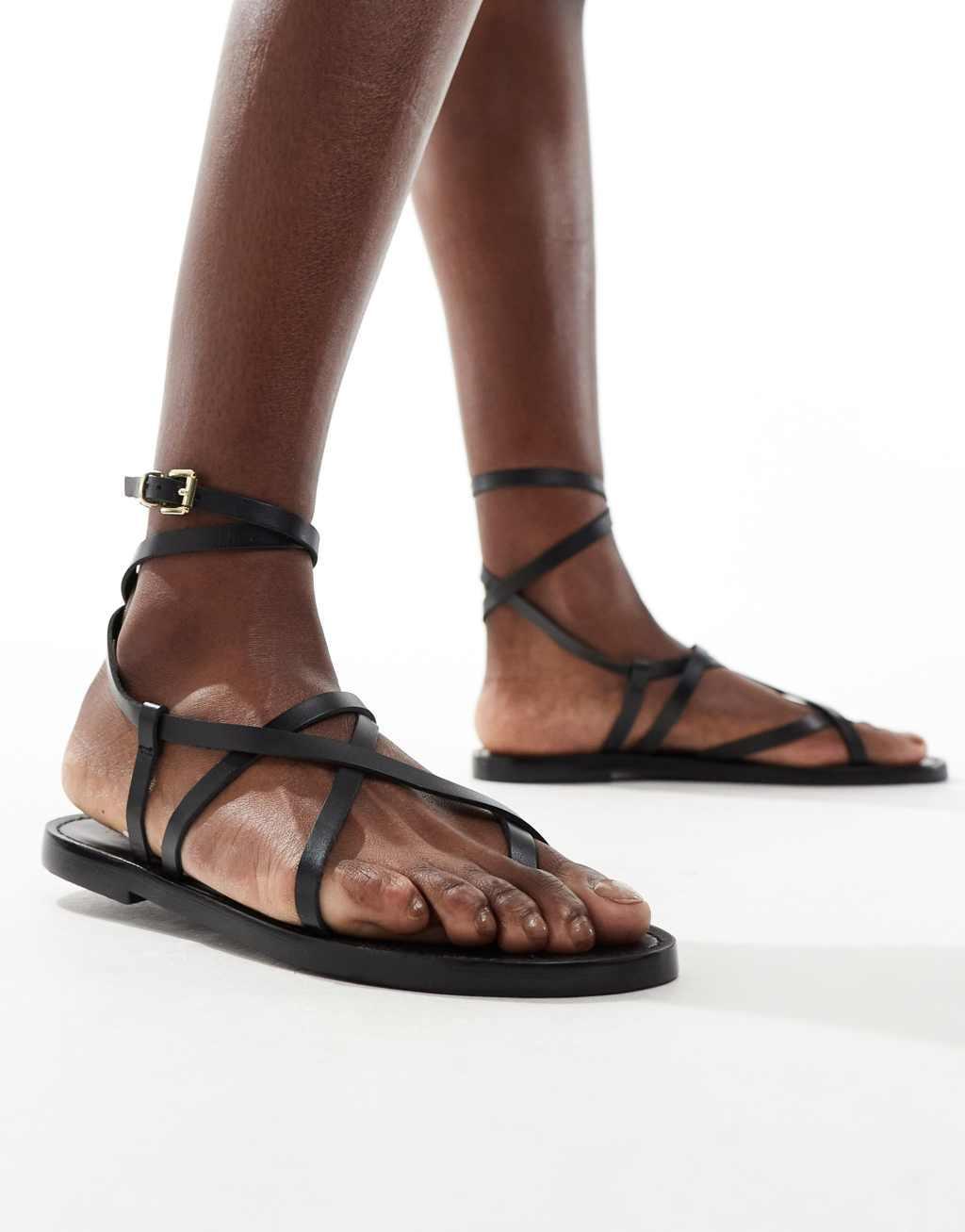 Stradivarius leather strappy sandals in black  product image