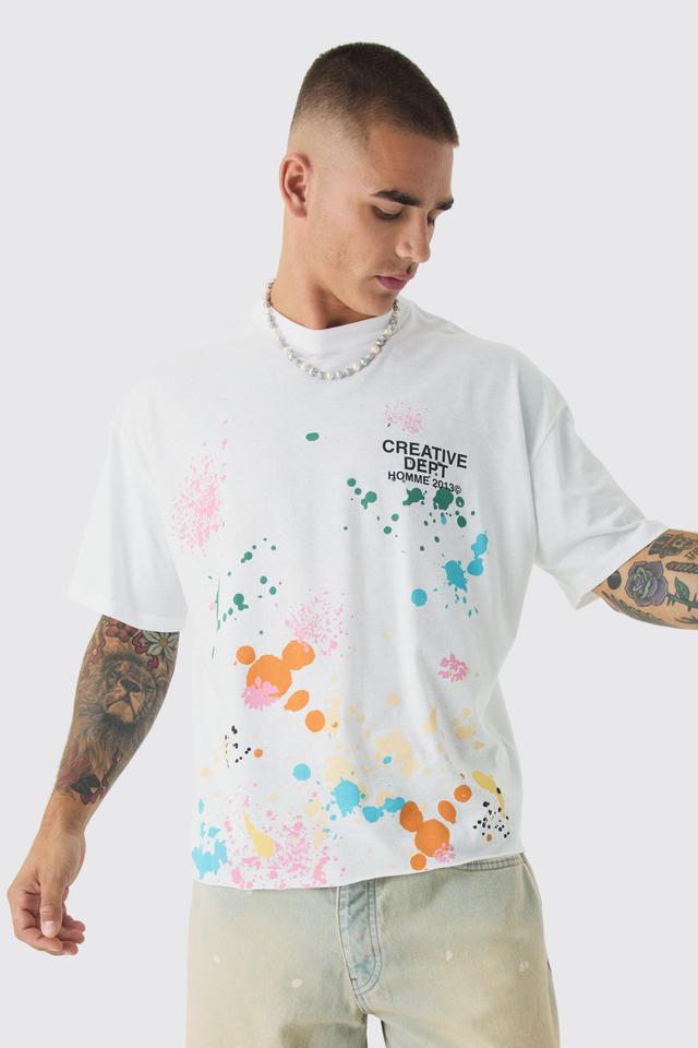 Oversized Boxy Paint Splatter Washed T-Shirt | boohooMAN USA Product Image