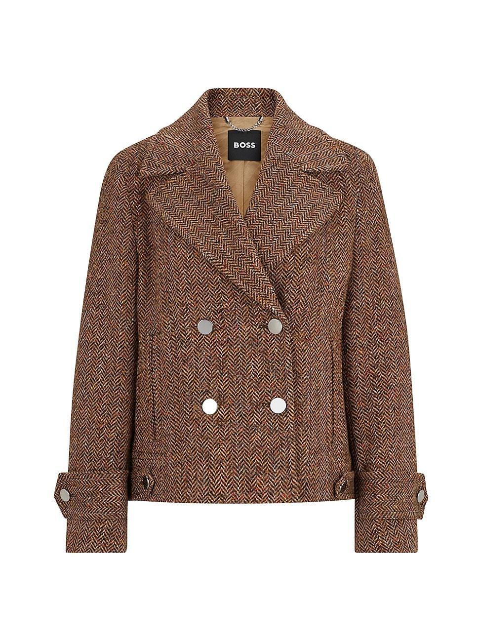 Womens Regular Fit Double Breasted Coat in Herringbone Tweed Product Image