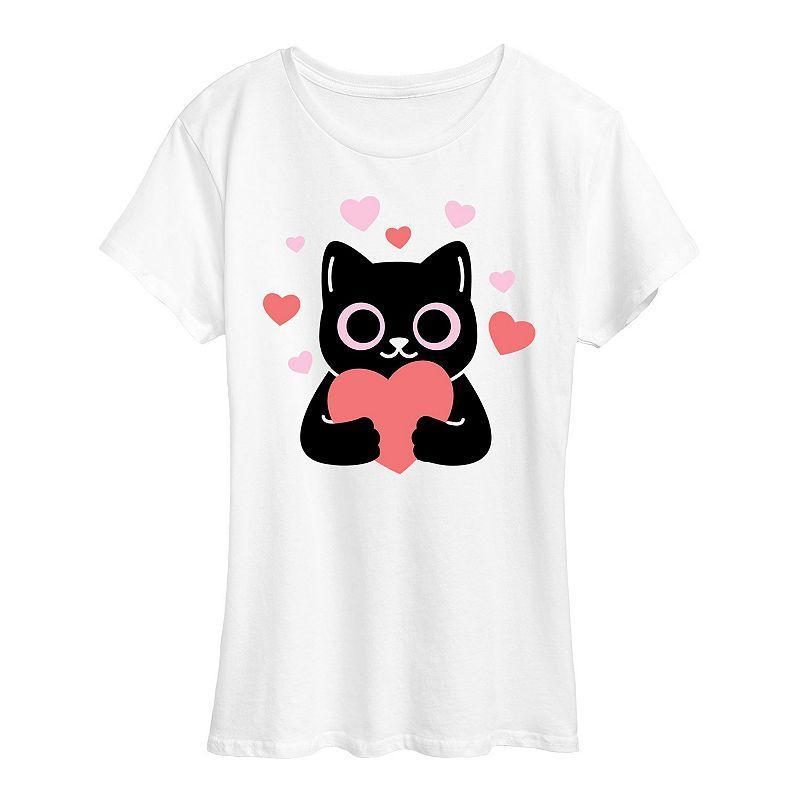 Womens Cat With Hearts Graphic Tee Grey Gray Product Image