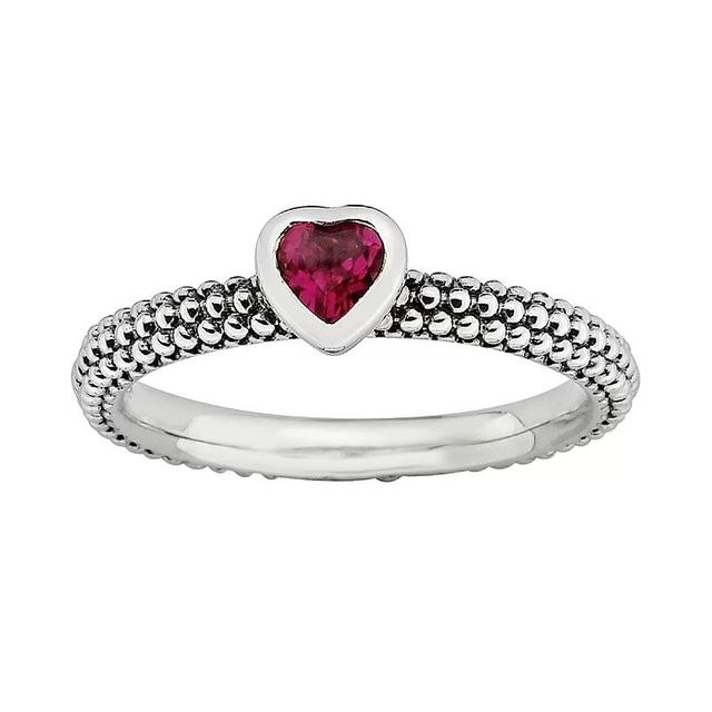 Stacks & Stones Sterling Silver Lab-Created Ruby Heart Stack Ring, Womens Red Product Image