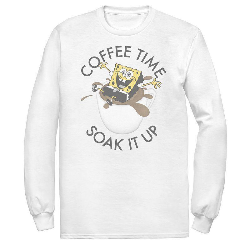 Mens Spongebob Coffee Time Soak It Up Portrait Long Sleeve Tee Product Image