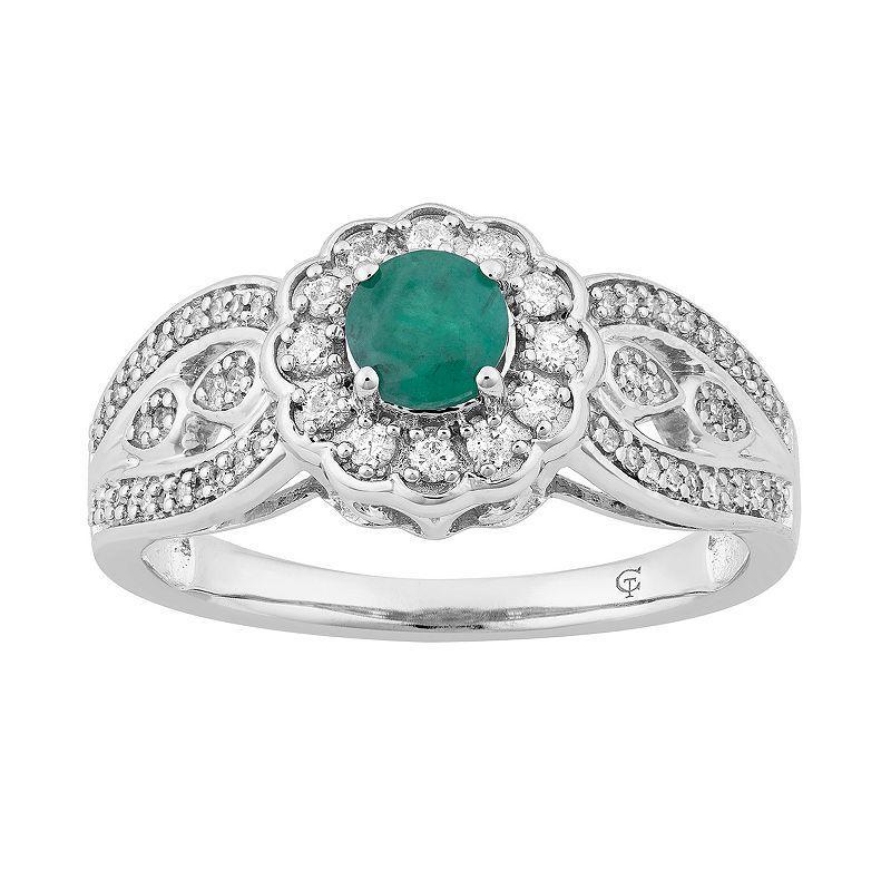 10k Gold Emerald & 1/3 Carat T.W. Diamond Tiered Flower Ring, Womens 10k Whgold Product Image