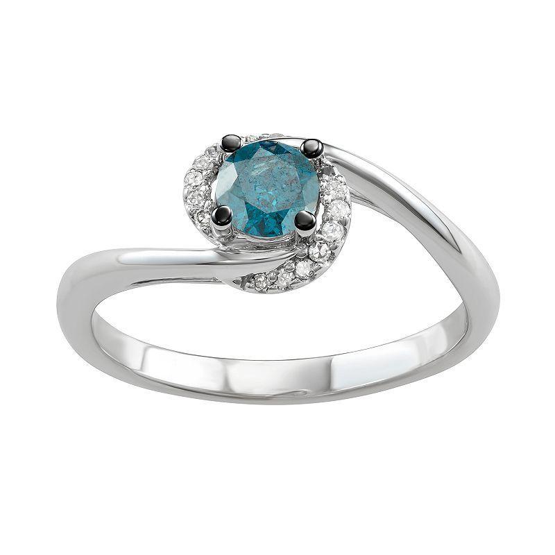 14k White Gold 1/2 Carat T.W. Blue & White Diamond Ring, Womens 14k Whgold Product Image