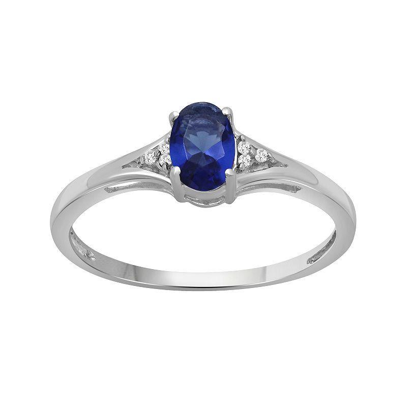 Jewelexcess Sterling Silver Lab-Created Sapphire & Diamond Accent Ring, Womens White Product Image