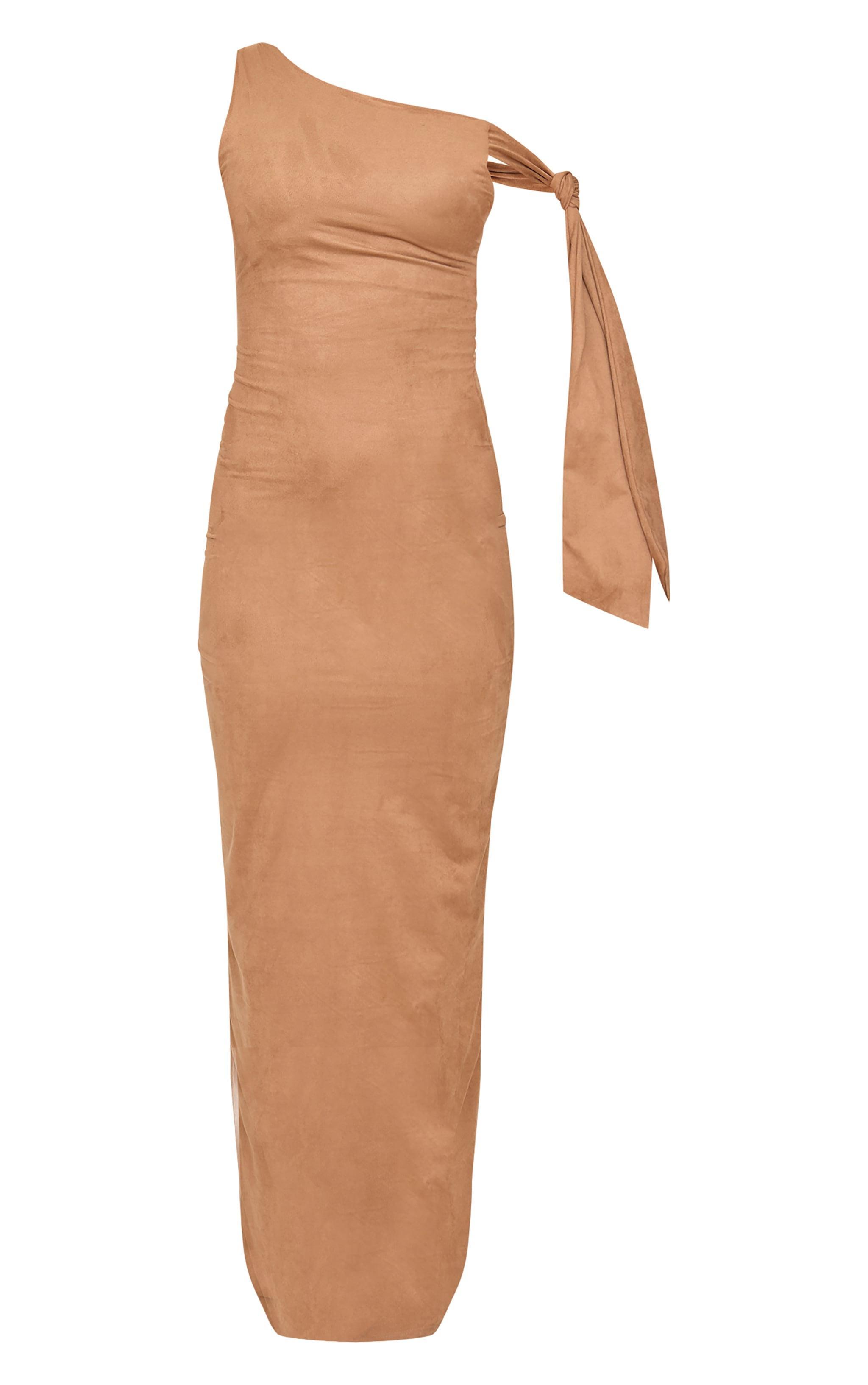 Petite Deep Taupe Faux Suede Tie Detail Maxi Dress Product Image