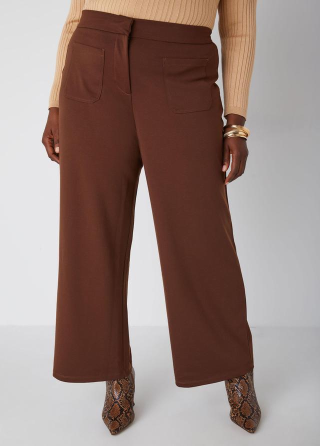 Plus Size High Rise Ponte Wide Leg Pants, - Ashley Stewart Product Image