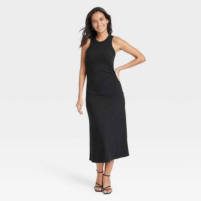 Womens Rib Knit Midi Bodycon Dress - A New Day Black XS Product Image
