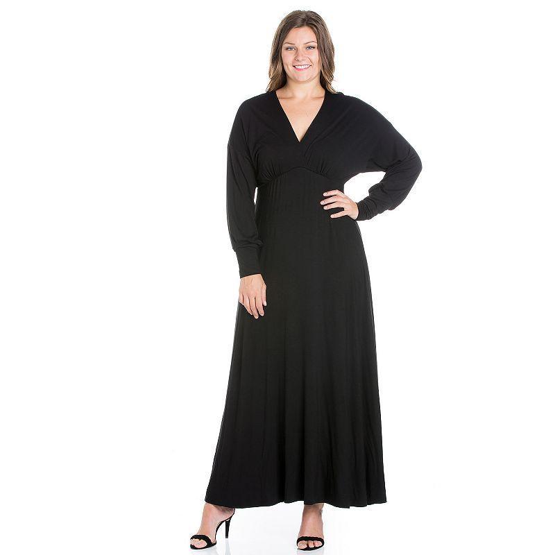 Plus Size 24seven Comfort Apparel V-Neck Long Sleeve Maxi Dress, Womens Product Image