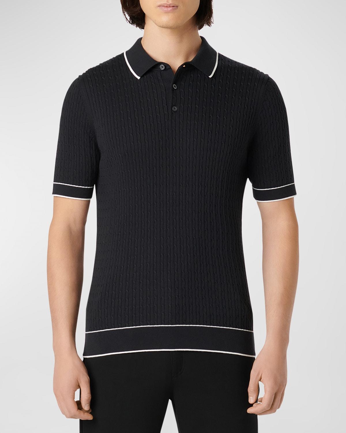 Bugatchi Tipped Rib Cable Stitch Polo Sweater Product Image