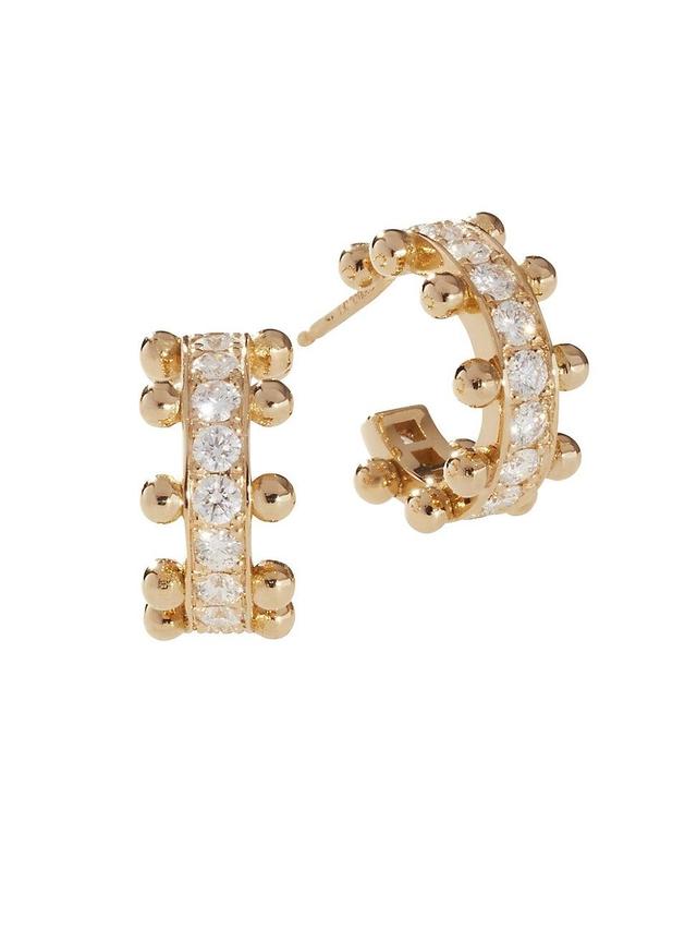 Womens Beaded 18K Yellow Gold & Latitude Lab-Grown Diamond Small Hoop Earrings - Yellow Gold - Size Small Product Image