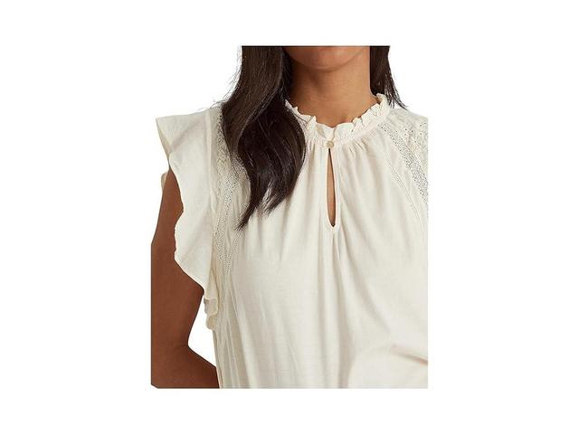 LAUREN Ralph Lauren Jersey Flutter-Sleeve Top (Mascarpone Cream) Women's Clothing Product Image