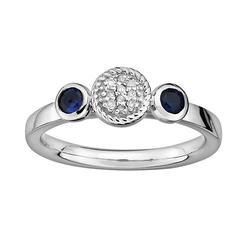 Stacks & Stones Sterling Sterling Silver Lab-Created Sapphire & Diamond Accent Stack Ring, Womens Product Image