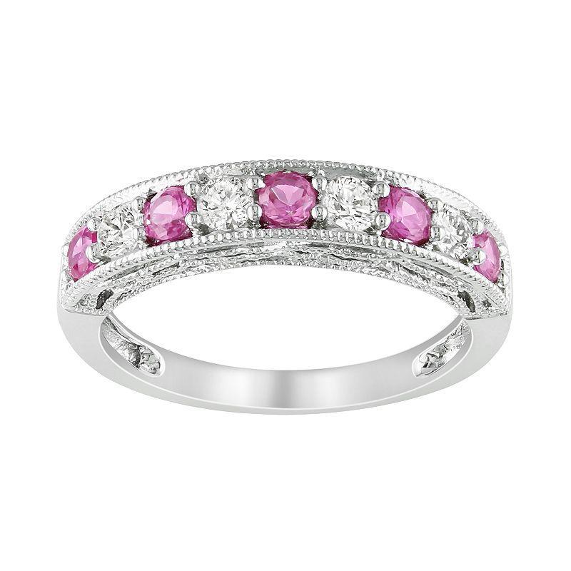 Stella Grace Sterling Silver Lab-Created Pink and White Sapphire Stack Ring, Womens Product Image