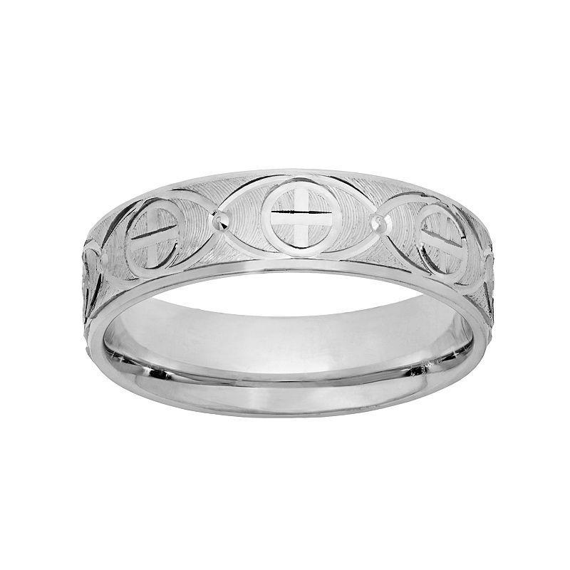 Sterling Silver Textured Cross Wedding Band - Men, Mens Grey Product Image