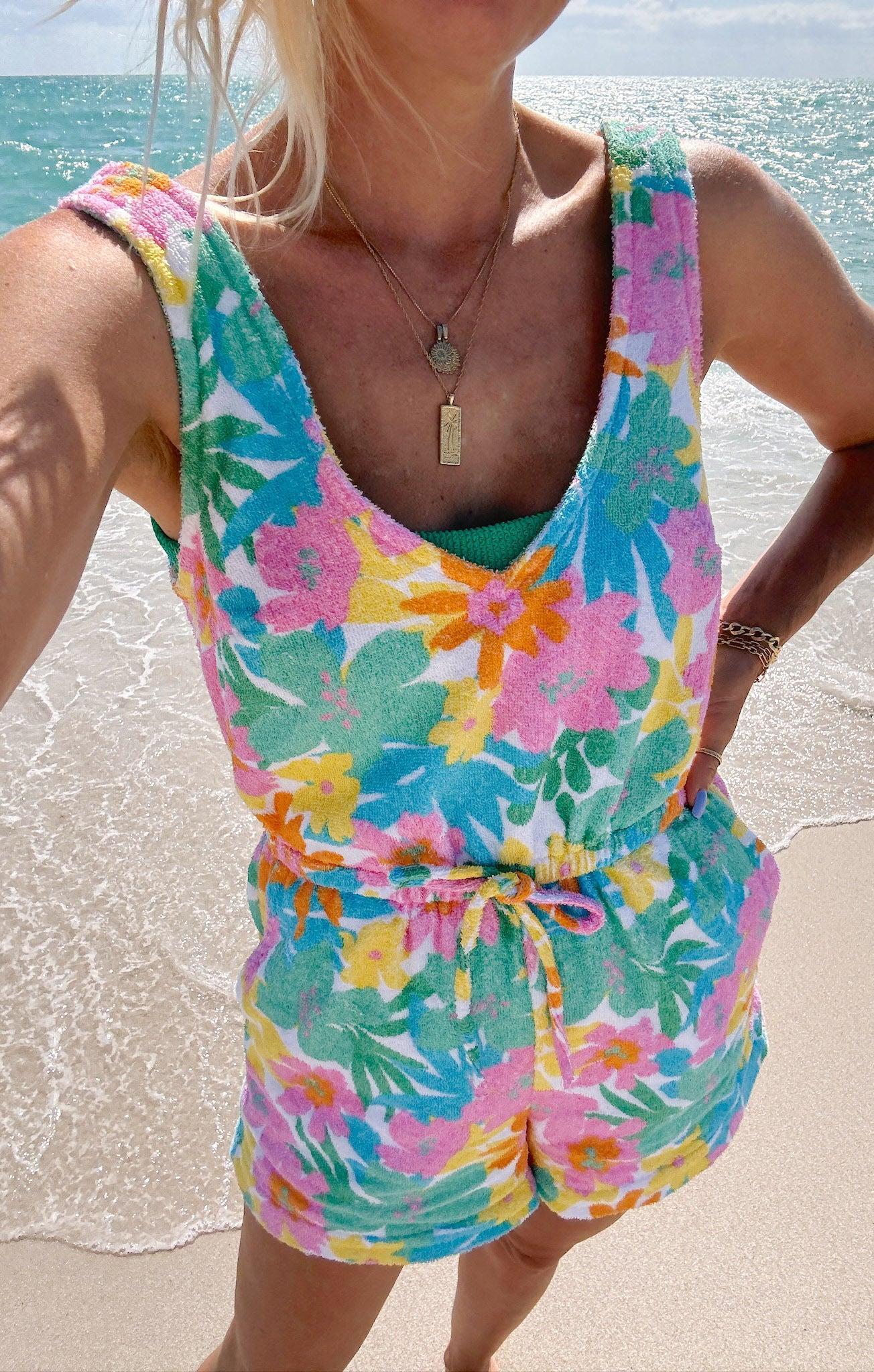 Beach Boardwalk Romper ~ Beachy Floral Terry Product Image