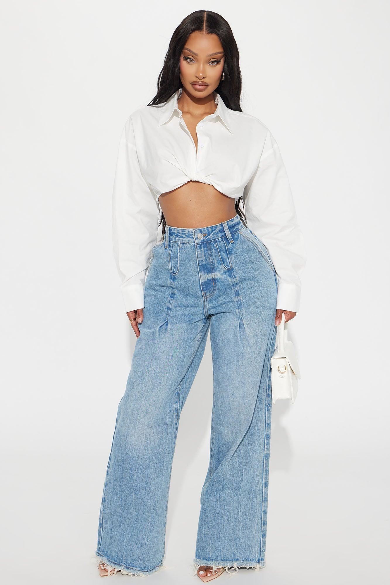 Brandi Cropped Poplin Blouse Top - White Product Image