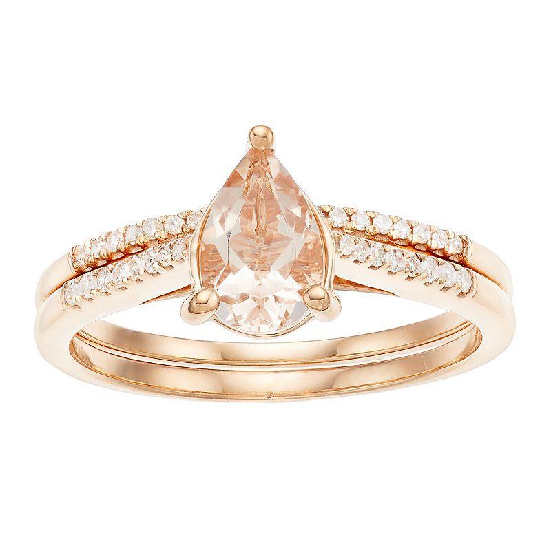 Gemminded 10k Rose Gold Pear Morganite 1/7 Carat Diamond Ring, Womens, Pink Product Image