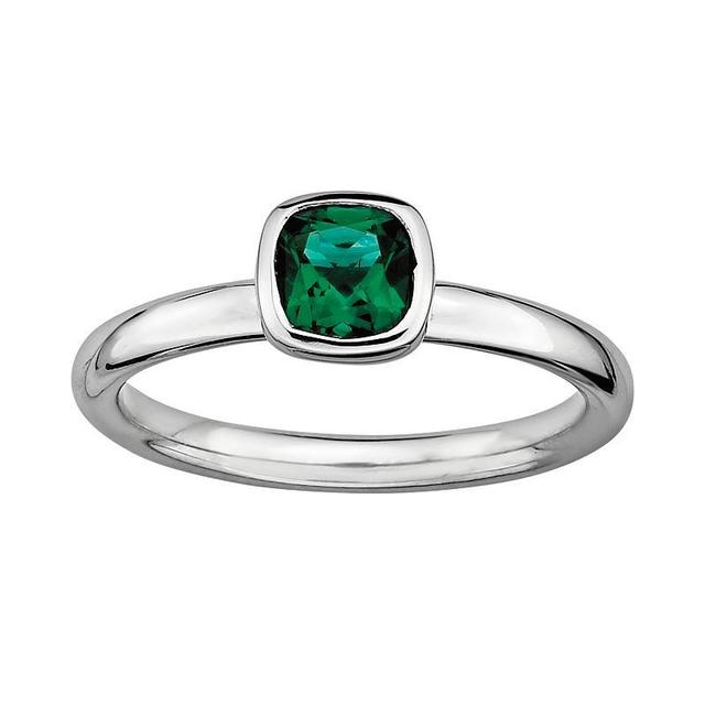 Stacks & Stones Sterling Silver Lab-Created Emerald Stack Ring, Womens Green Product Image