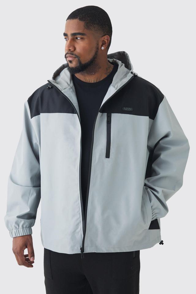 Plus Oversized Colour Block Hooded Windbreaker In Grey | boohooMAN USA Product Image