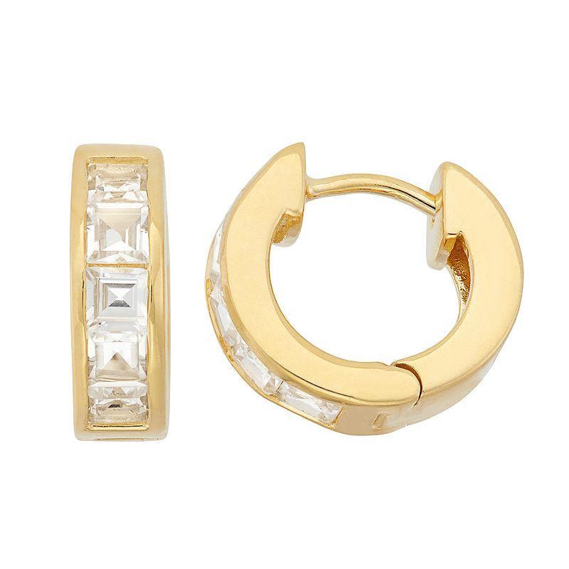 Lab-Created White Sapphire 14k Gold Over Silver Huggie Hoop Earrings, Womens Product Image