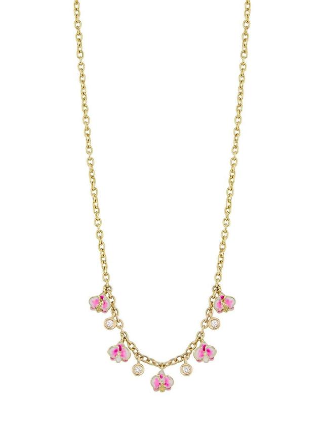 Womens Kidea 18K Yellow Gold, 0.06 TCW Diamond & Enamel Orchid Necklace Product Image