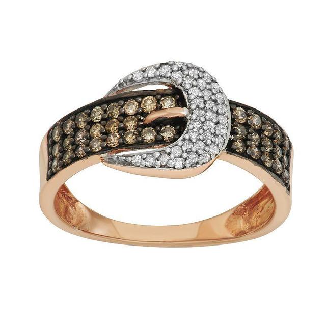 10k Rose Gold 1/5 Carat T.W. Brown & White Diamond Buckle Ring, Womens Product Image