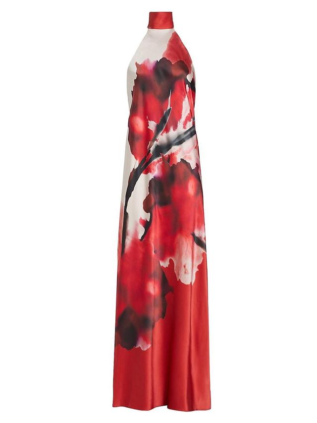 Womens Abstract Silk Halter Gown Product Image