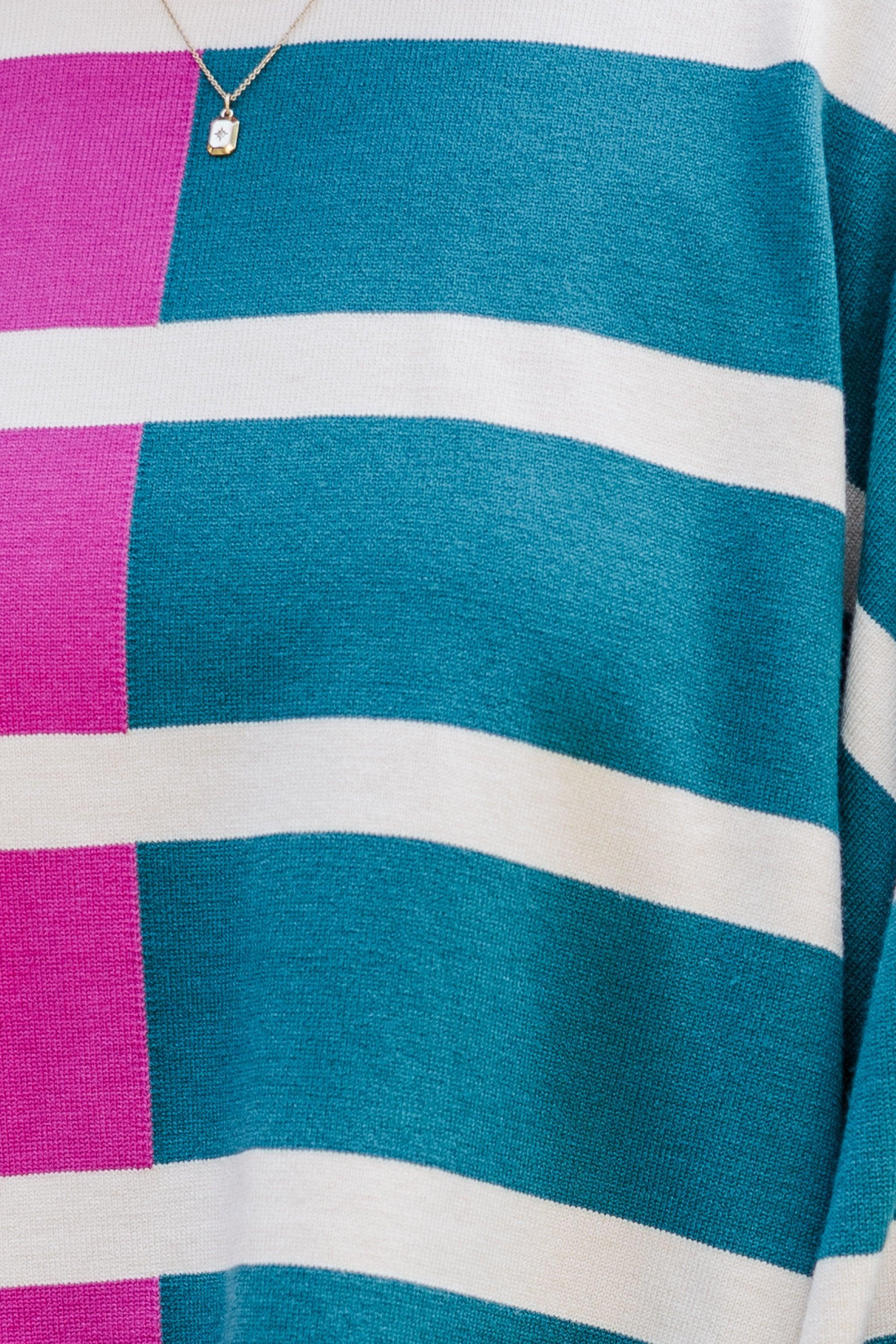 Live It Up Fuchsia/Teal Striped Sweater Female Product Image