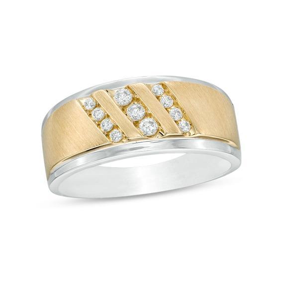 Men's 1/4 CT. T.w. Diamond Triple Slant Band in 10K Two-Tone Gold Product Image