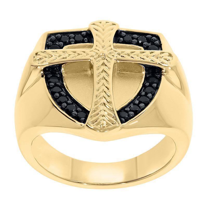 Mens 14k Gold Over Silver & 1/2 Carat T.W. Black Diamond Cross Ring Yellow Product Image