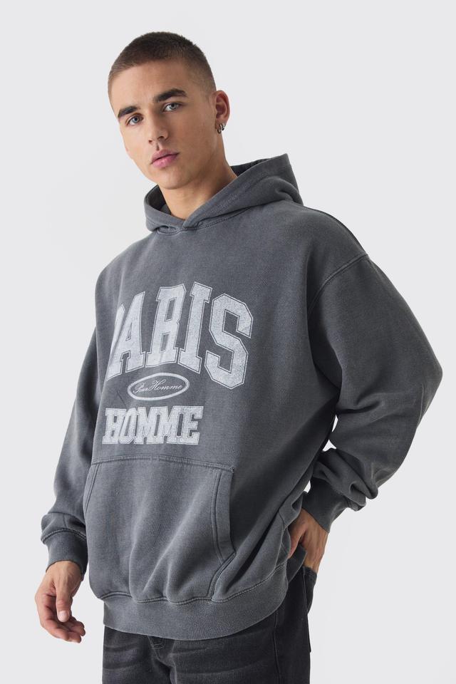 Washed Paris Print Hoodie | boohooMAN USA Product Image