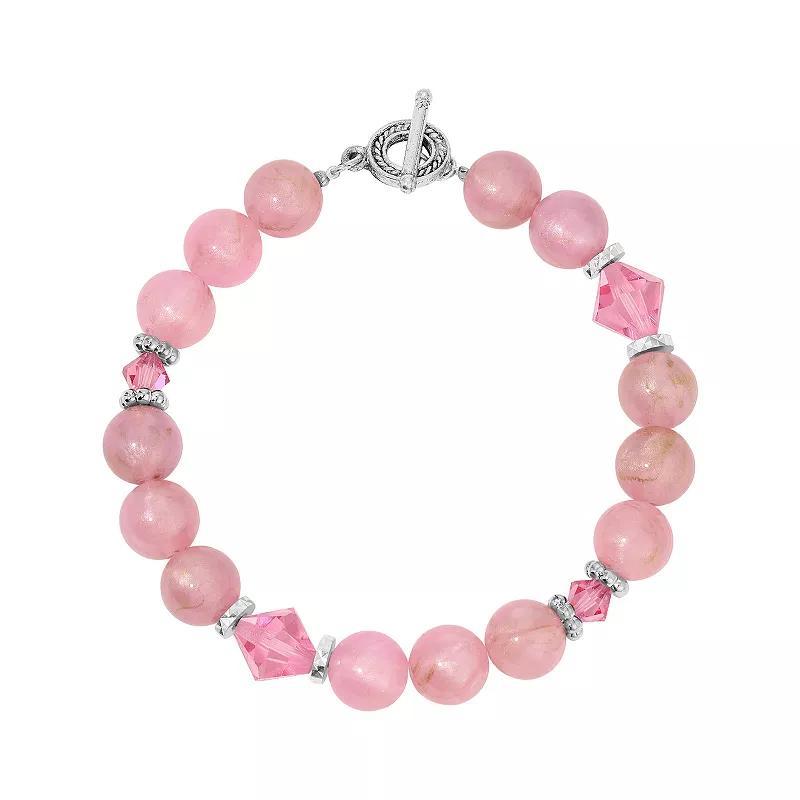 1928 Silver Tone Pink Round & Lantern Bead Toggle Bracelet, Womens Product Image