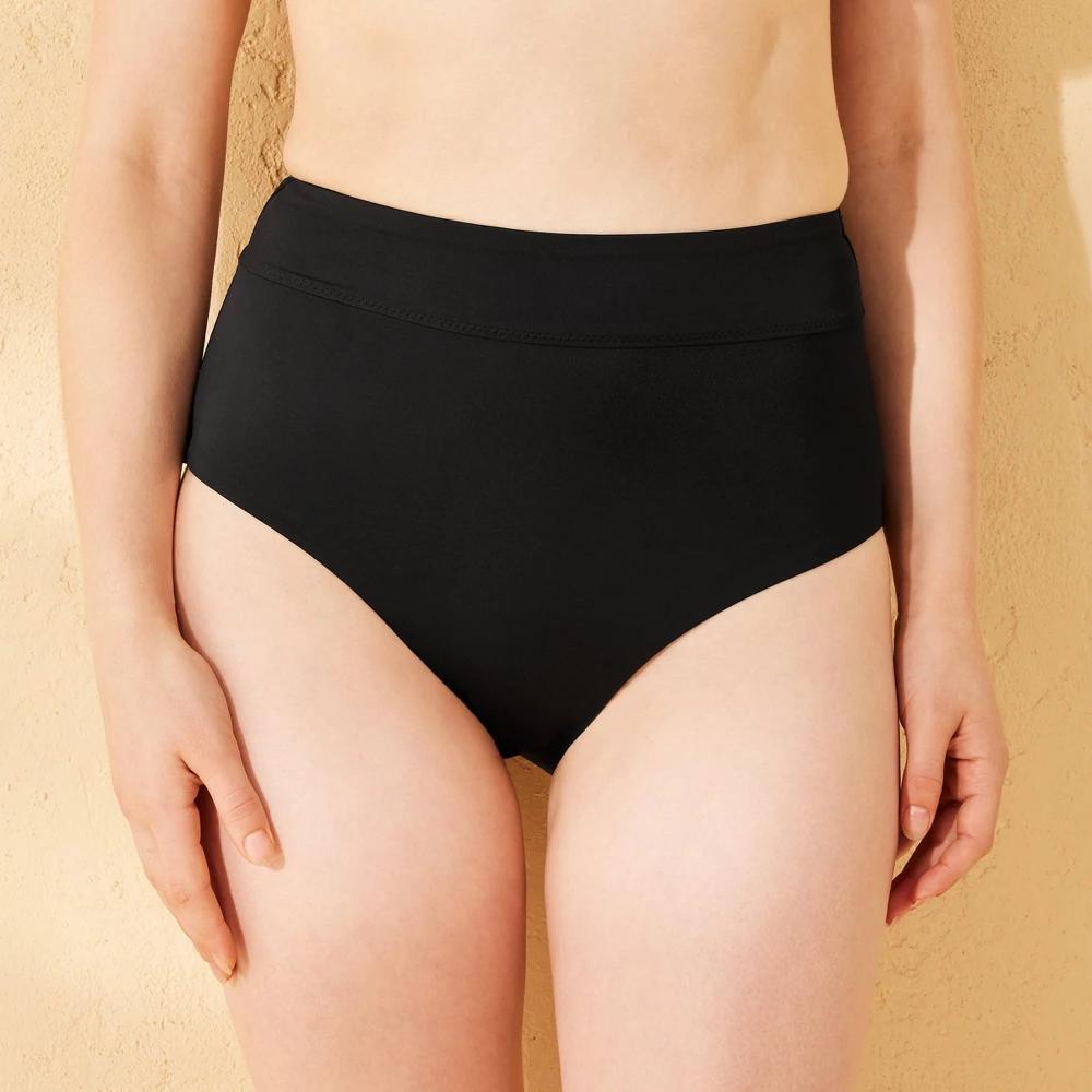 Womens Full Coverage Tummy Control High Waist Bikini Bottom - Shade & Shore Black M Product Image