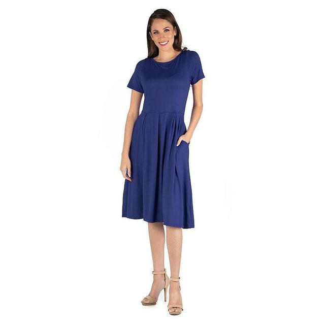 Womens 24seven Comfort Apparel Short Sleeve Midi Dress with Pockets Blue Product Image