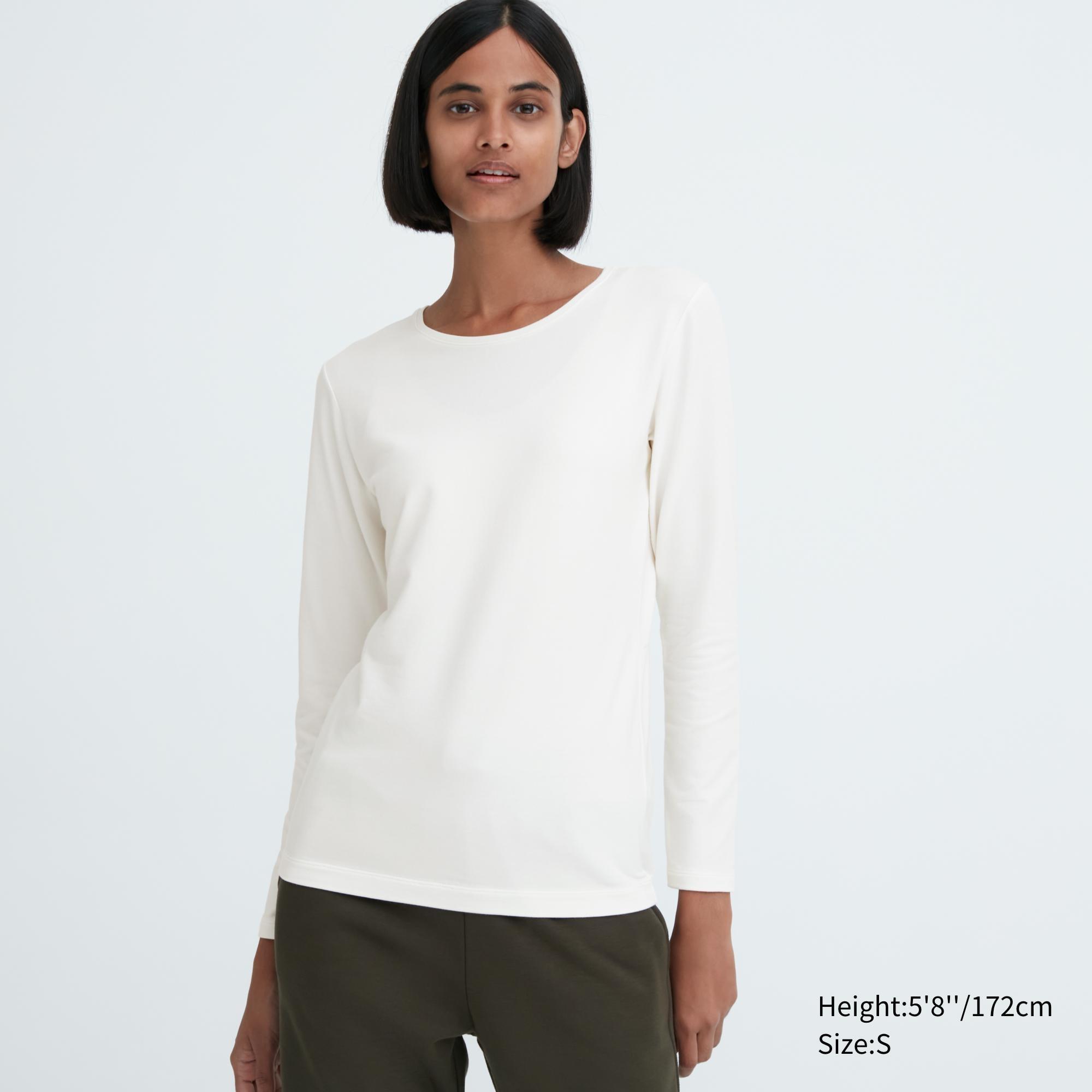 Womens Heattech Cotton Crew Neck Long-Sleeve T-Shirt (Extra Warm) with Moisture-Wicking Off White XS UNIQLO US Product Image