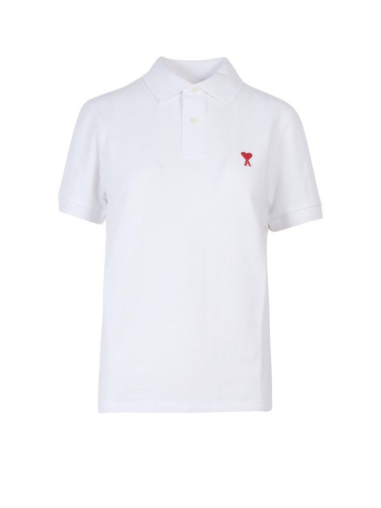 Ami Paris Ami De Coeur Logo Embroidered Polo Shirt In White Product Image