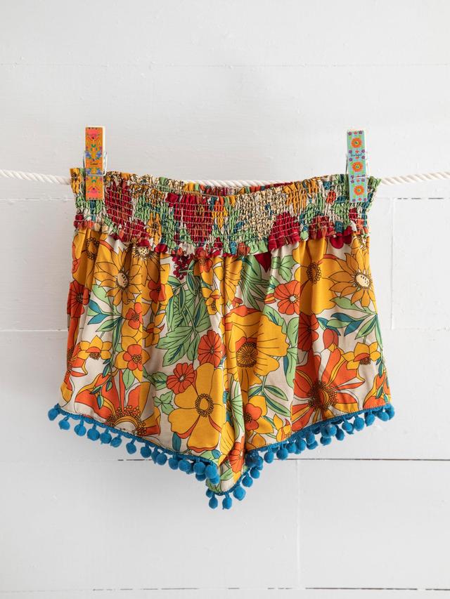 Pom Pom Shorts - Mustard Orange Floral Product Image