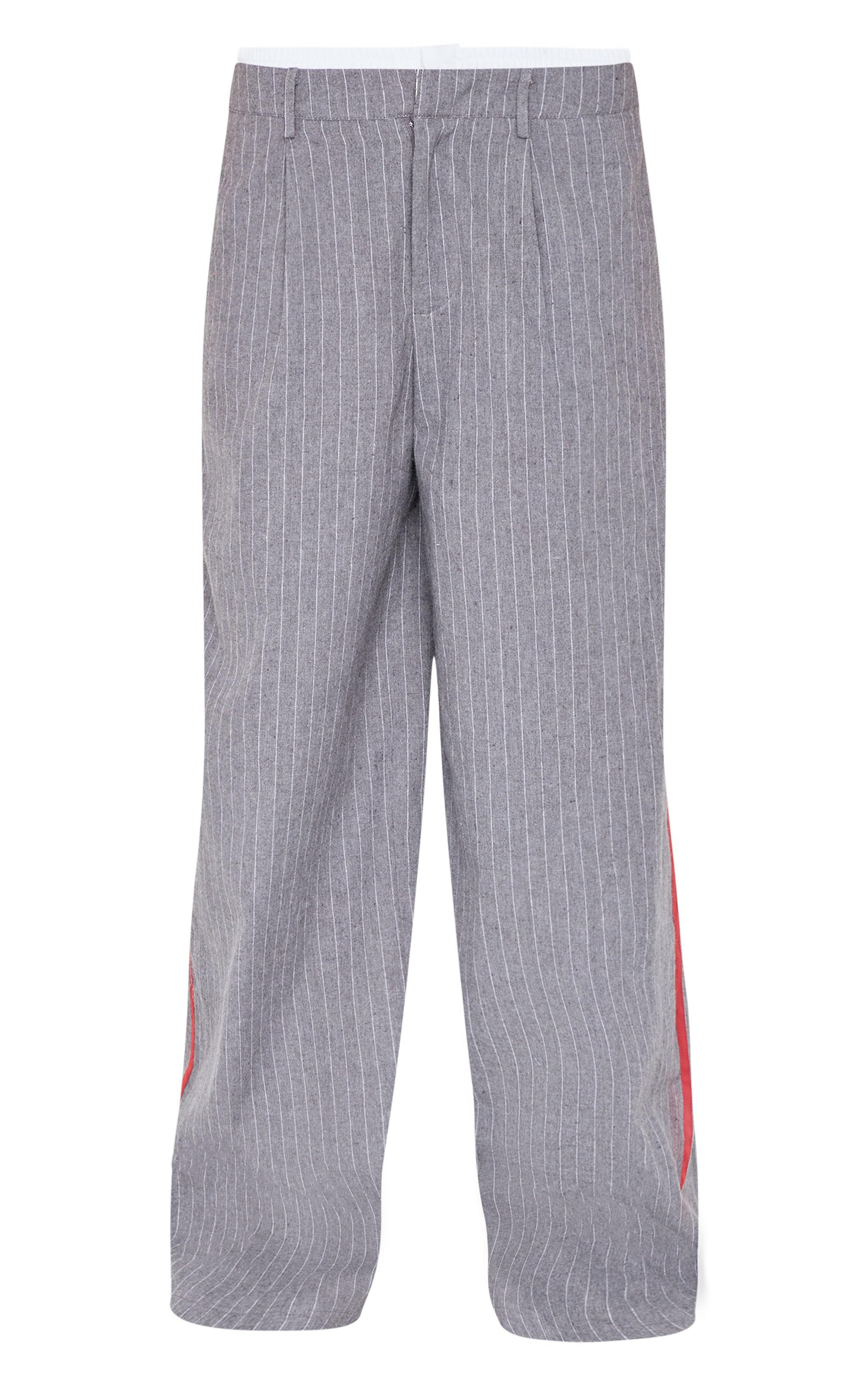 Charcoal Tailored Woven Side Stripe Boxer Detail Straight Leg Pants Product Image