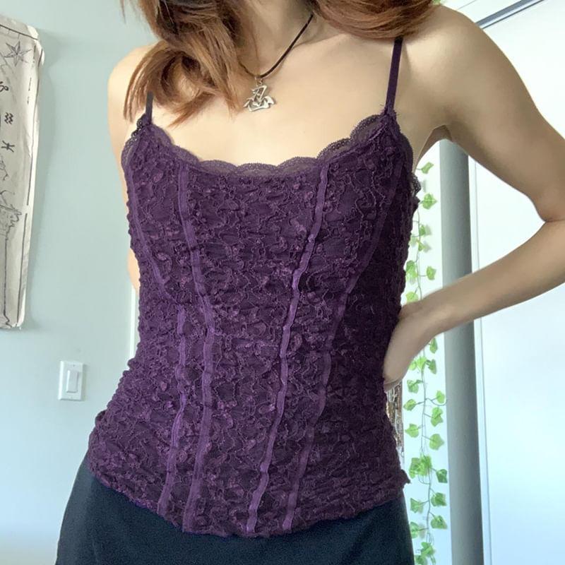 Plain Lace Paneled Slim-Fit Camisole Top Product Image