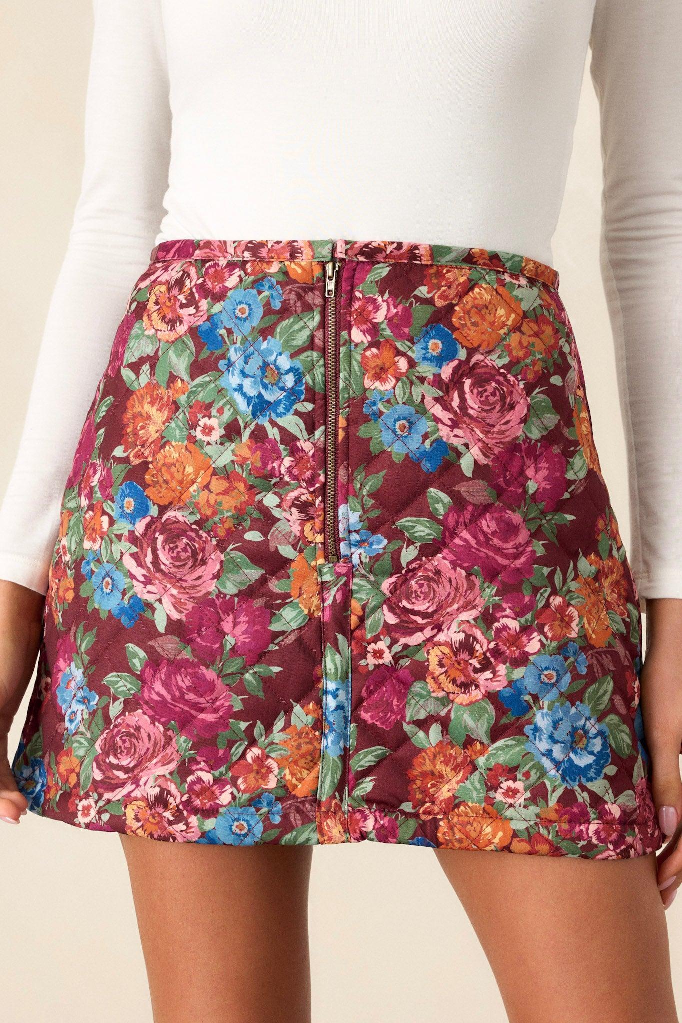 Untamed Beauty Cranberry Multi Floral Print Skirt Product Image