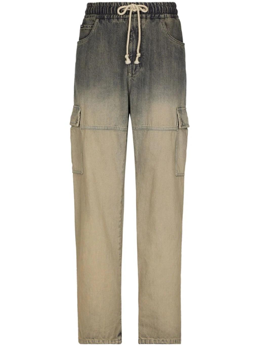 Drawstring Cargo Jeans In Beige Product Image