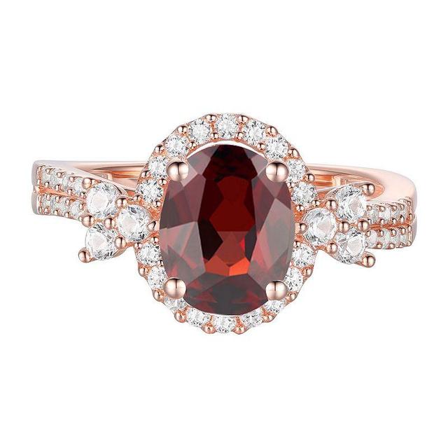 14k Rose Gold Over Silver Garnet & Lab-Created White Sapphire Oval Halo Ring, Womens Product Image