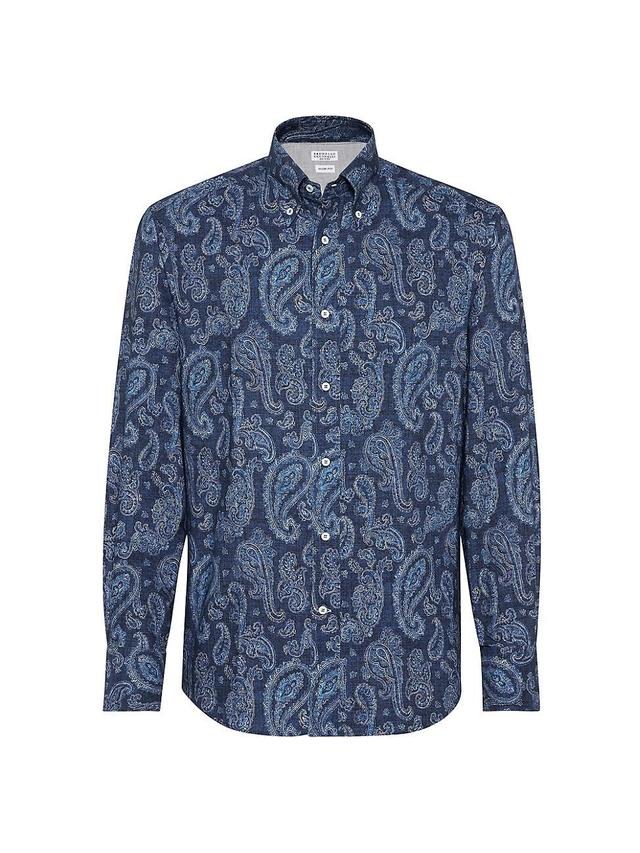 Mens Paisley Slim Fit Shirt With Button Down Collar Product Image