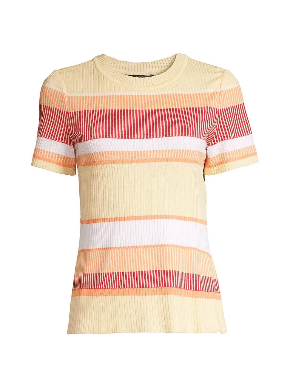 Misook Striped Short-Sleeve Ribbed Tunic - Size: LARGE - Citrus/Multi product image