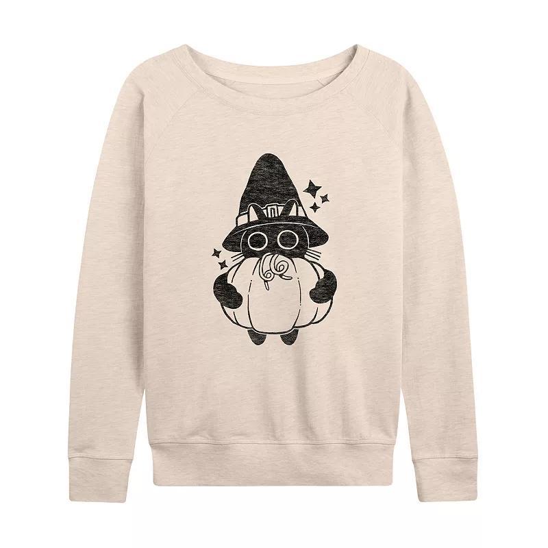 Womens Witch Cat With Pumpkin Halloween Lightweight French Terry Sweatshirt Grey Dark Red Product Image